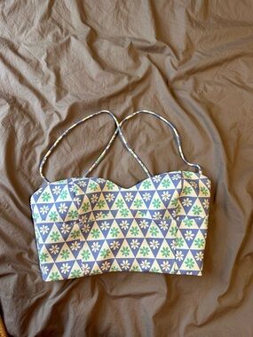 Zara Blue White Daisy Geometric Print 70’s Crop Top Womens Size Medium Retro